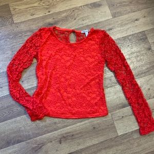 Red lace crop top